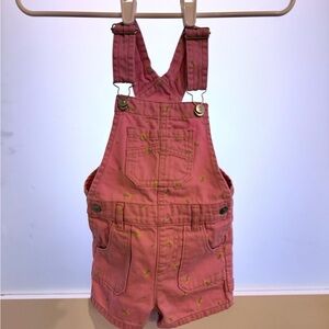 wonder nation Pink Short Overalls with Yellow Embroidered Daisies